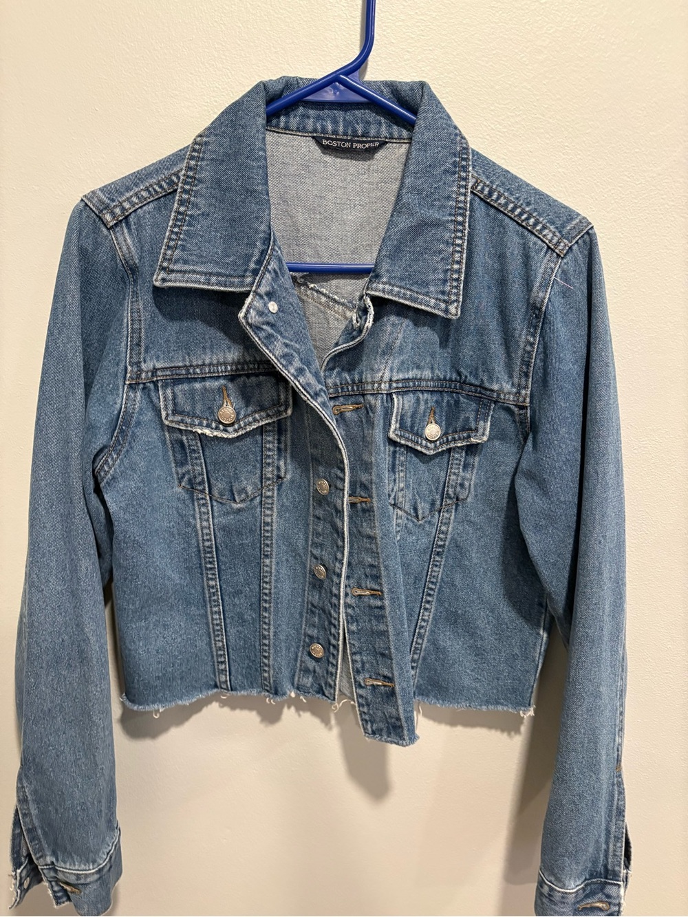 Boston Proper Medium Wash Blue Cropped Denim Jacket